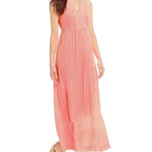 Joules Anastasia women’s Orange Pink Sleeveless V-Neck Maxi Sundress size 4